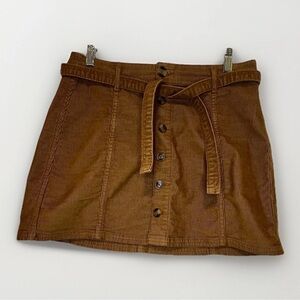 American Eagle Corduroy Mini Skirt Size 6 Tan Belted A-Line Button Front